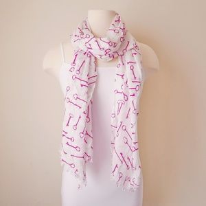 White & Pink Key Printed Scarf